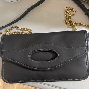 Coach Foldover Cutout clutch black leather $275 Retail
